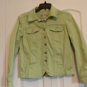 A.M.I.  Green Denim Long Sleeve Jacket Size Small Button Front Casual Spring